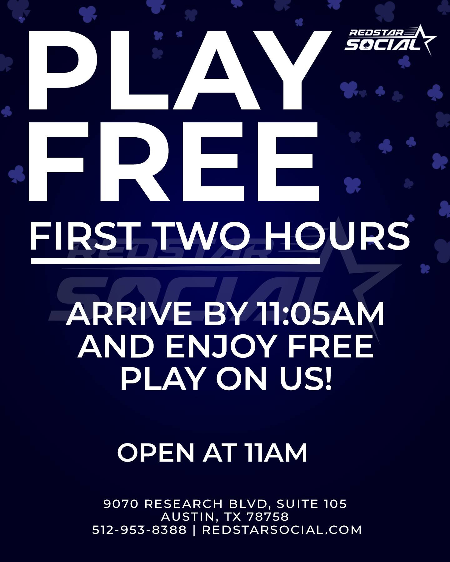 Members that arrive by 11:05am get their first two hours seat time free. 

Doors open at 11am.